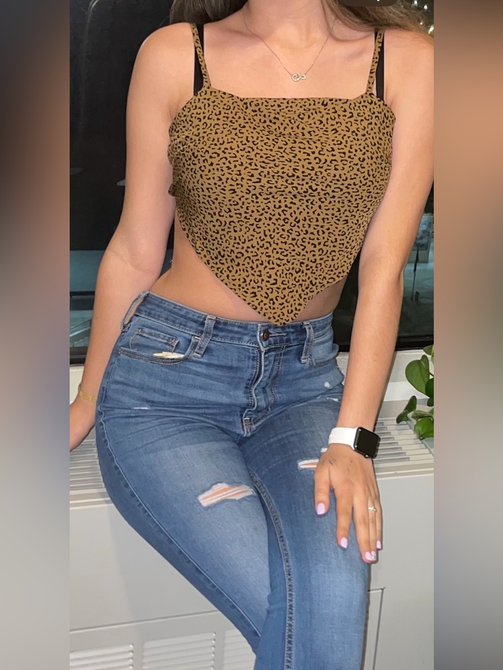 Leopard Print Handkerchief Hem Crop Top